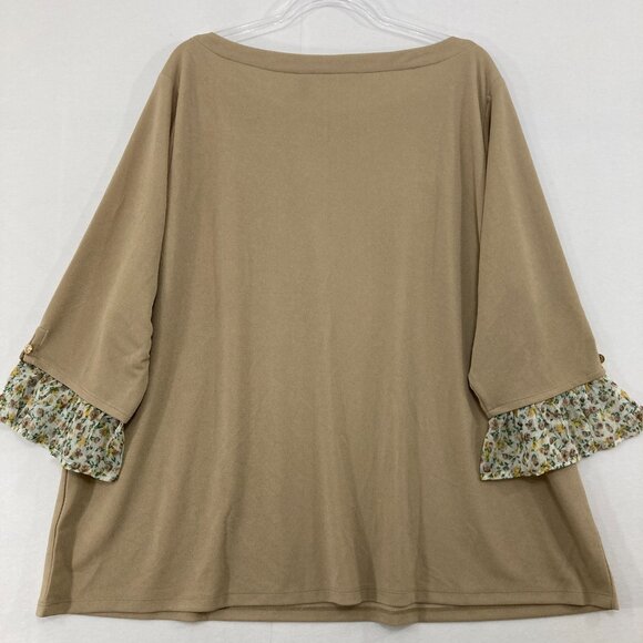 Isaac Mizrahi Top size 3X Tan Cream Floral Sleeve Stretch Knit Elegant Preppy - Picture 8 of 10